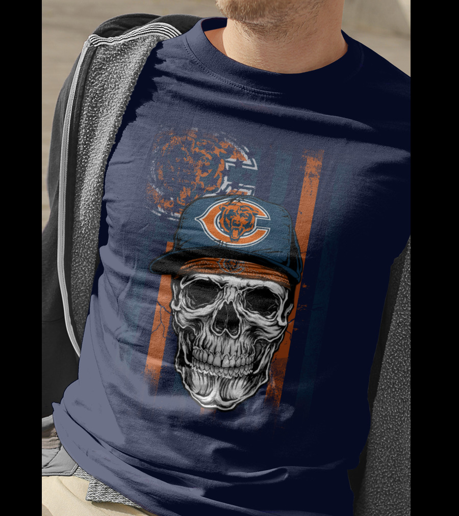 Chicago Bears Skull With Cap And Stripes T-Shirt