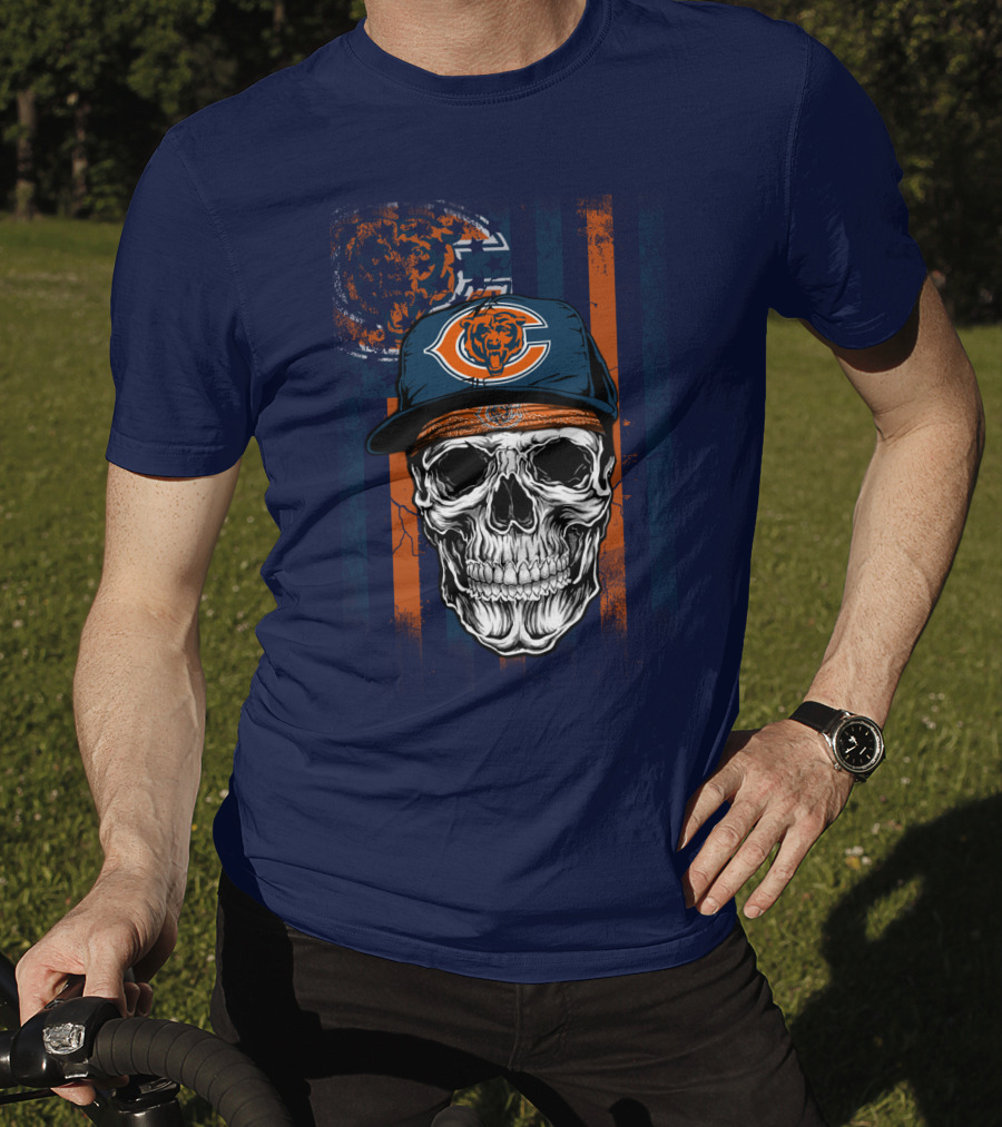 Chicago Bears Skull With Cap And Stripes T-Shirt