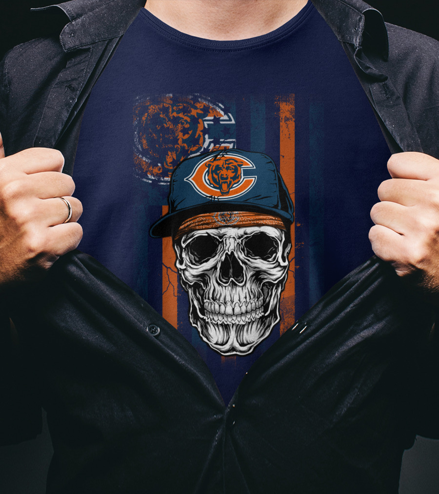 Chicago Bears Skull With Cap And Stripes T-Shirt
