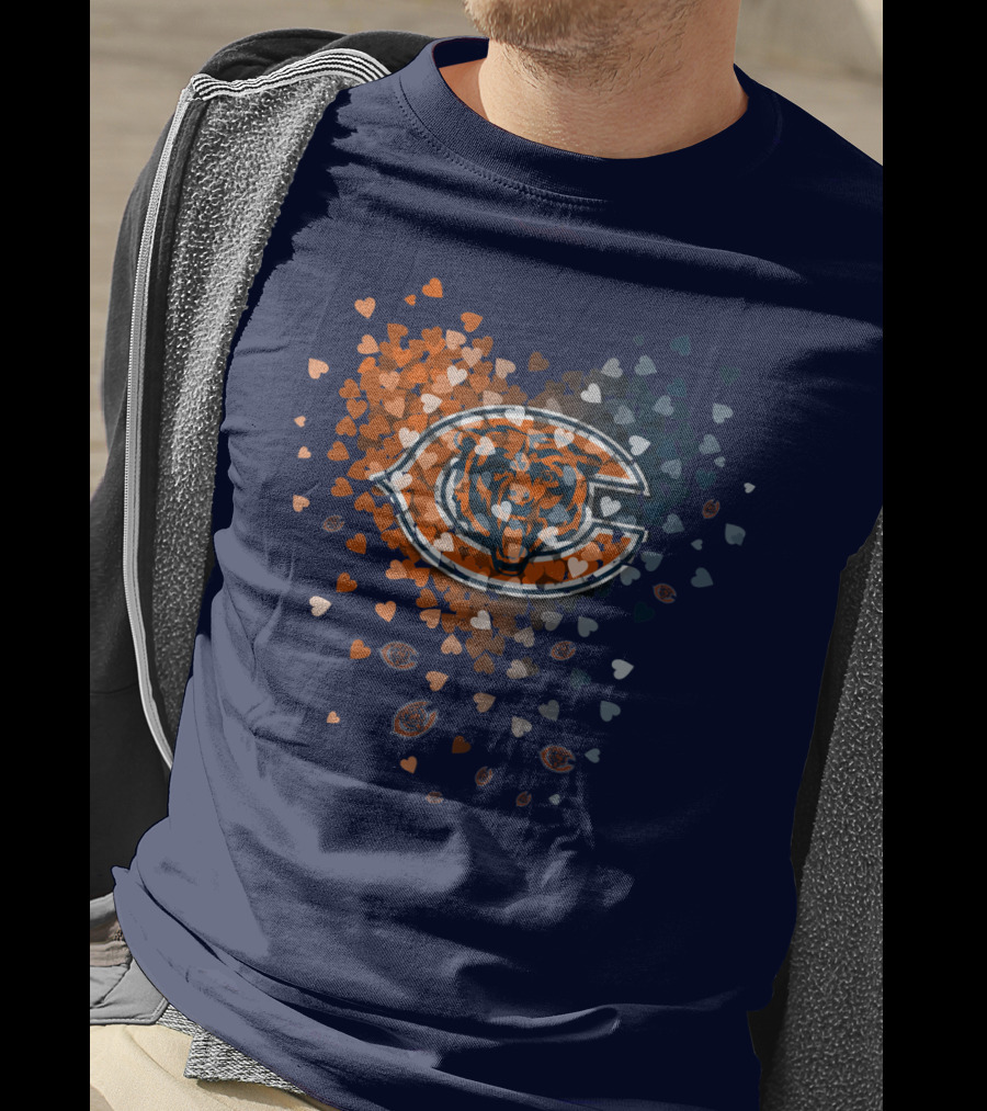 Chicago Bears Heart Logo In Orange And Navy Hearts T-Shirt