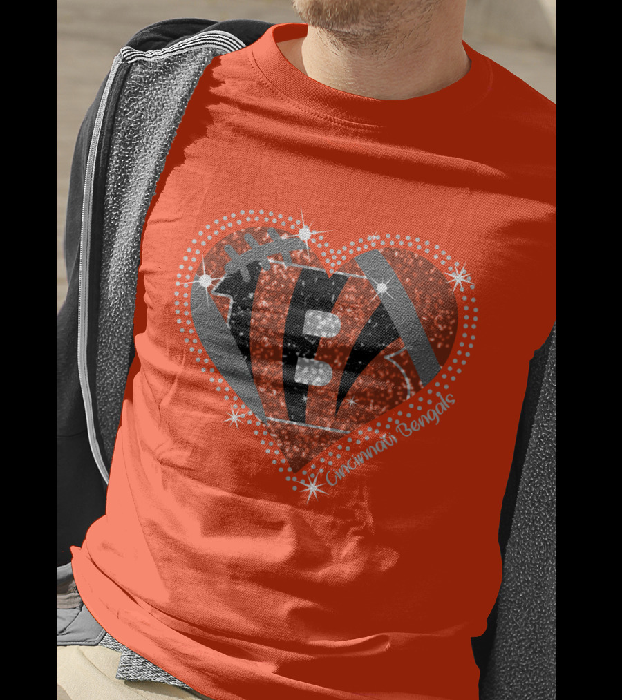 Cincinnati Bengals Heart Sparkle Football T-Shirt