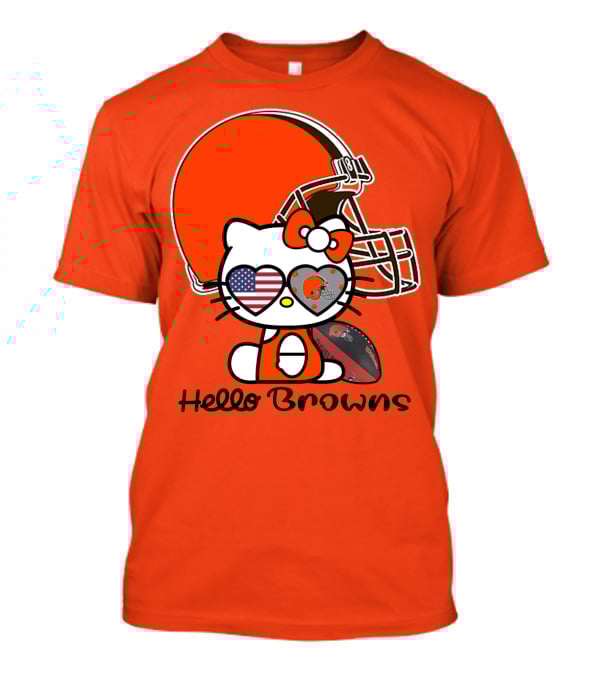 Hello Browns Cleveland Browns Football Helmet Heart Glasses T-Shirt