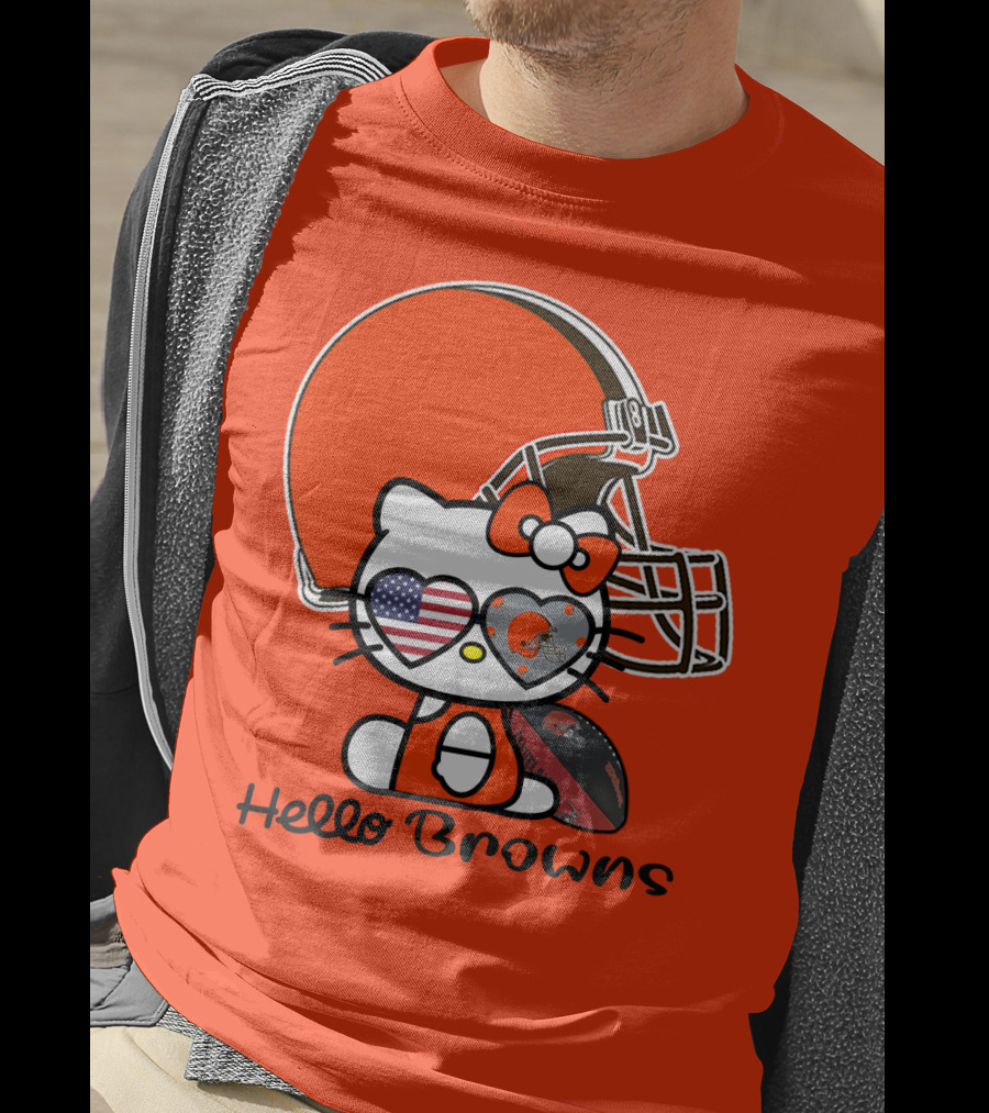 Hello Browns Cleveland Browns Football Helmet Heart Glasses T-Shirt