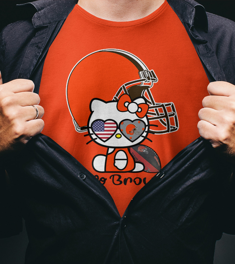 Hello Browns Cleveland Browns Football Helmet Heart Glasses T-Shirt