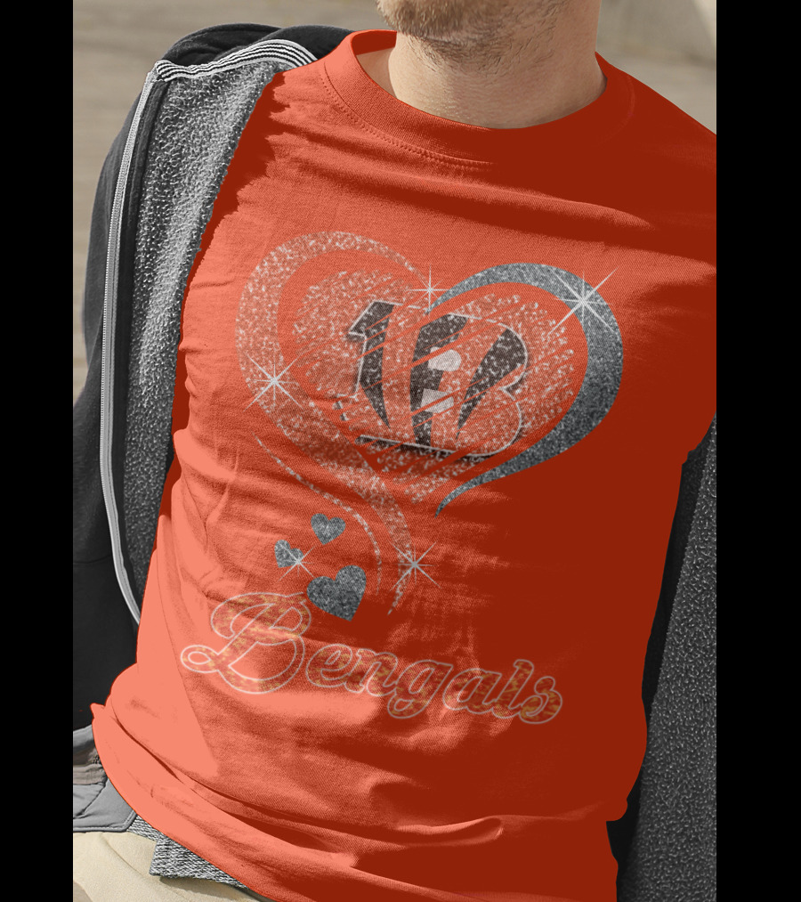 Bengals Heart Sparkle B Stripes Glitter T-Shirt