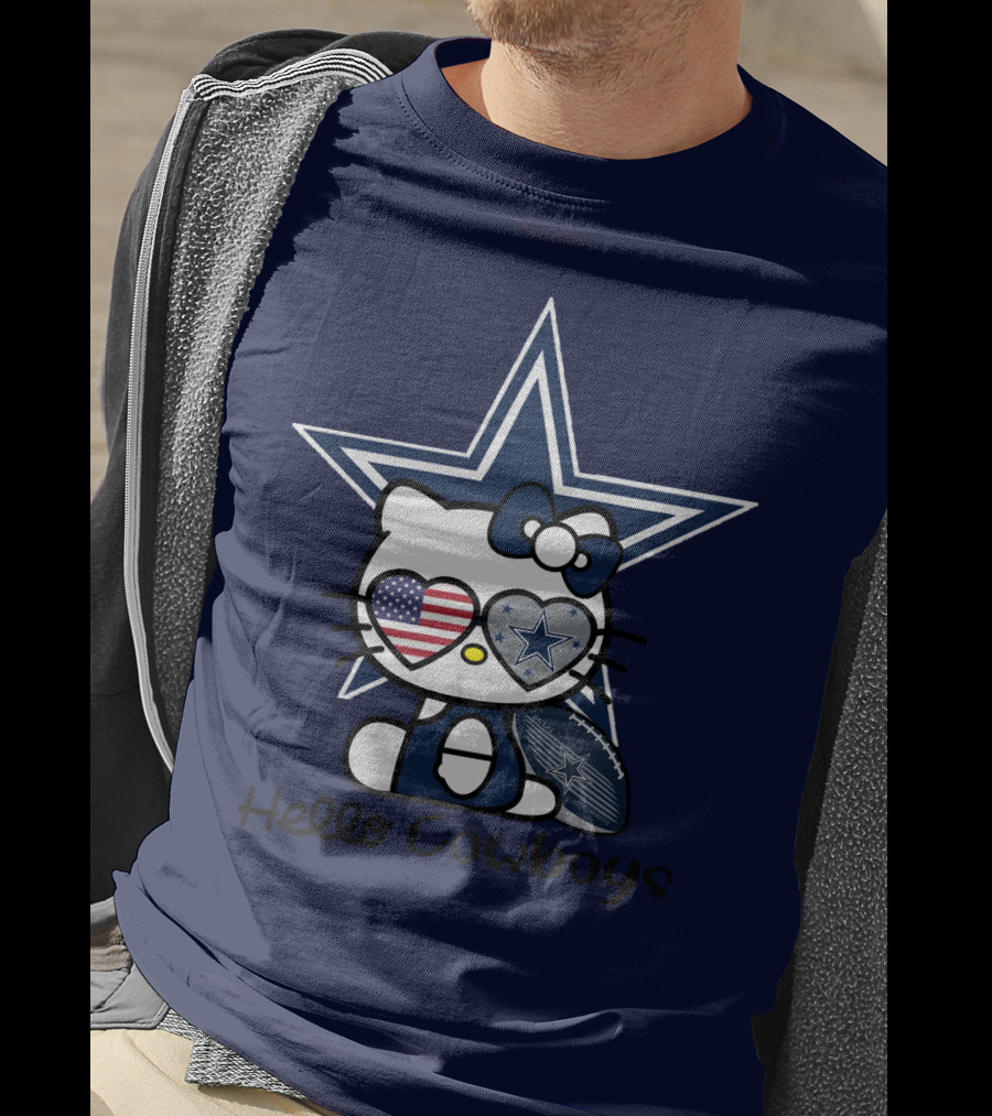 Hello Cowboys Dallas Cowboys Star American Flag Football T-Shirt