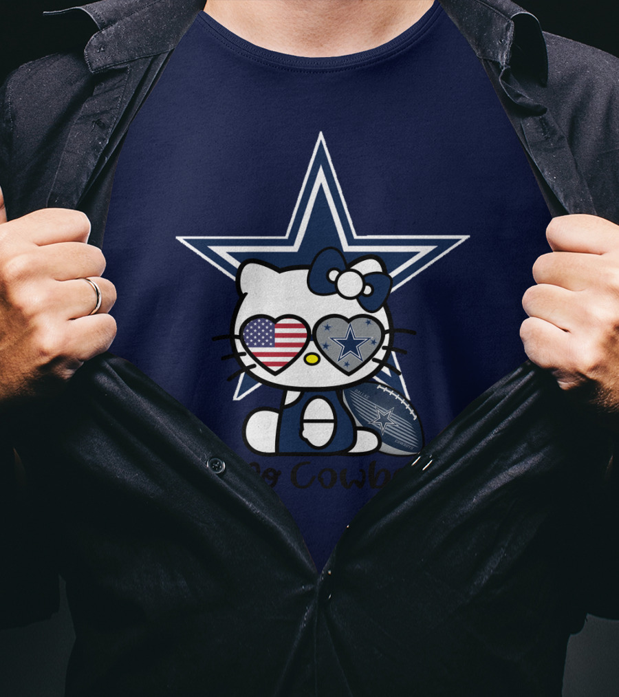 Hello Cowboys Dallas Cowboys Star American Flag Football T-Shirt