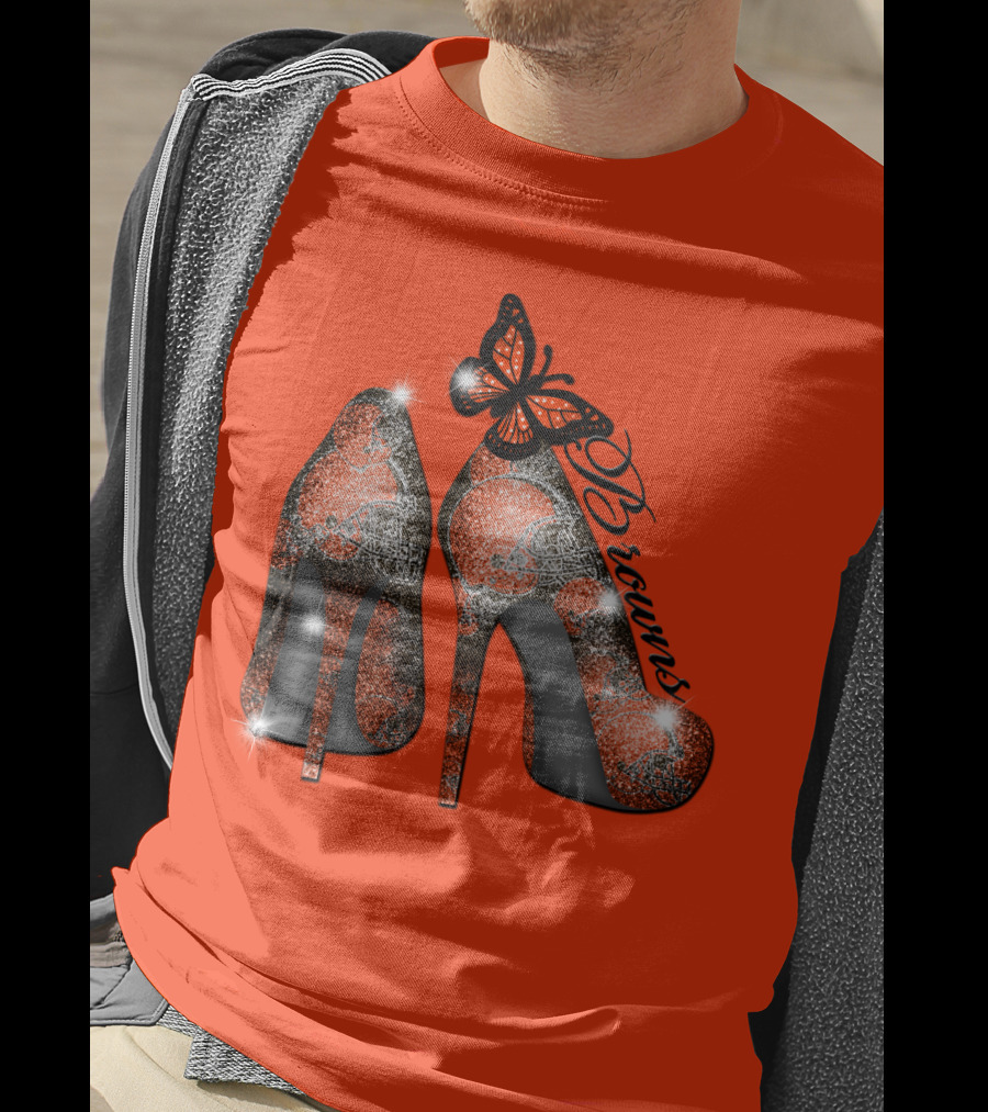 Cleveland Browns High Heels Butterfly Sparkle T-Shirt