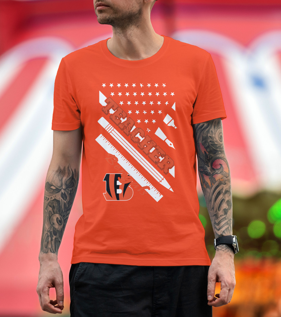 Cincinnati Bengals Teacher Stars Stripes Ruler T-Shirt