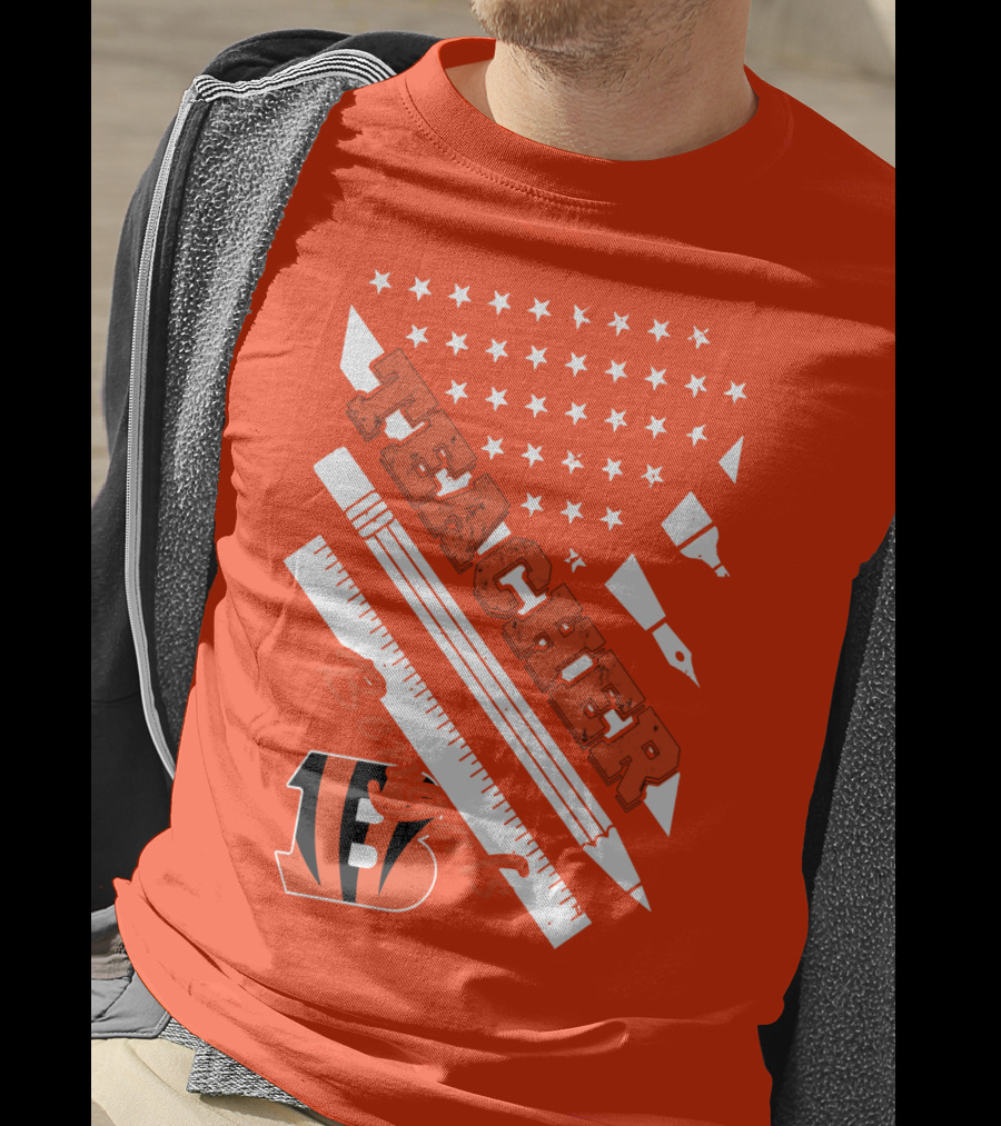 Cincinnati Bengals Teacher Stars Stripes Ruler T-Shirt