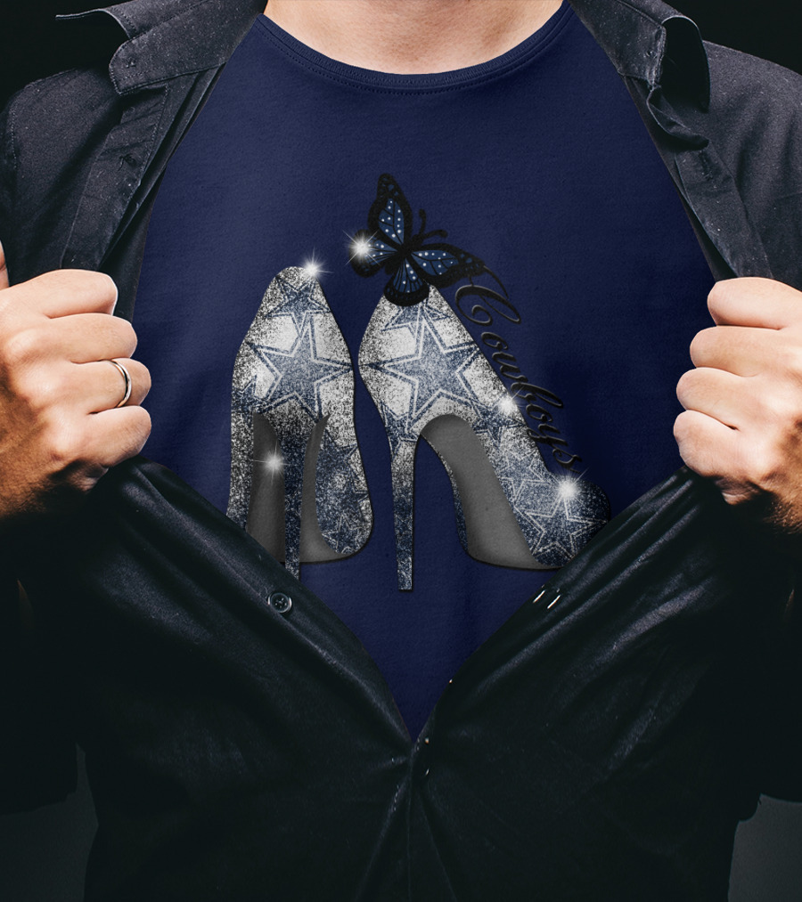 Dallas Cowboys Heels And Butterfly Sparkle Stars T-Shirt