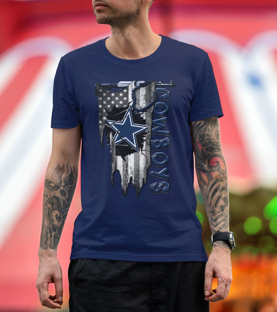 Dallas Cowboys Star Logo On Distressed American Flag With Vertical T-Shirt
