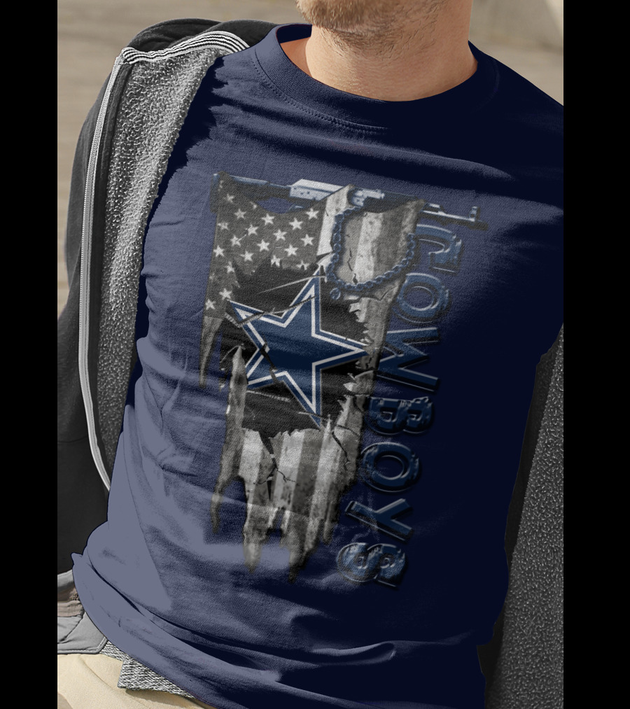 Dallas Cowboys Star Logo On Distressed American Flag With Vertical T-Shirt