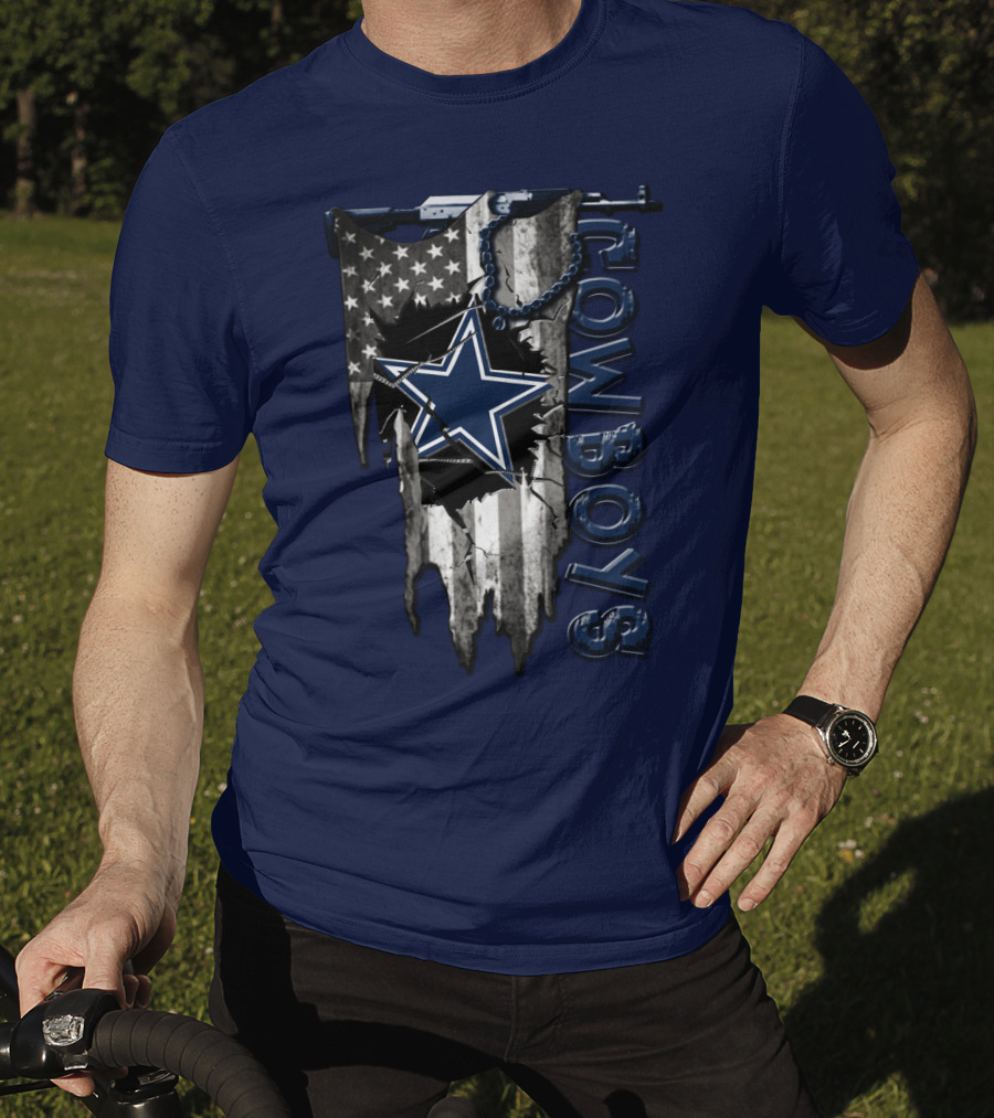 Dallas Cowboys Star Logo On Distressed American Flag With Vertical T-Shirt