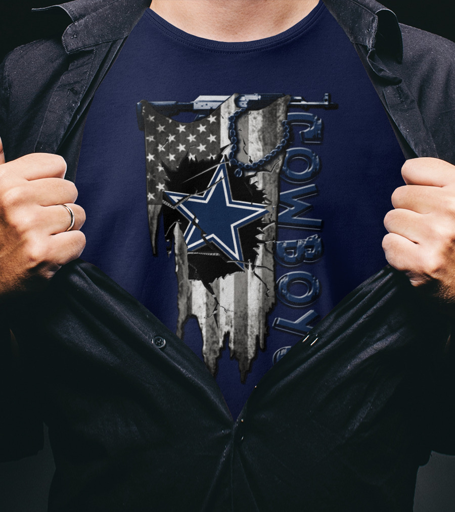 Dallas Cowboys Star Logo On Distressed American Flag With Vertical T-Shirt