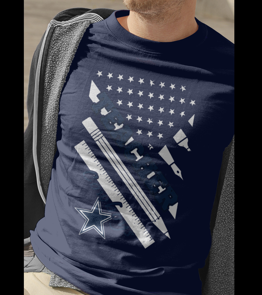 Teacher Dallas Cowboys Star American Flag Ruler And Pen T-Shirt