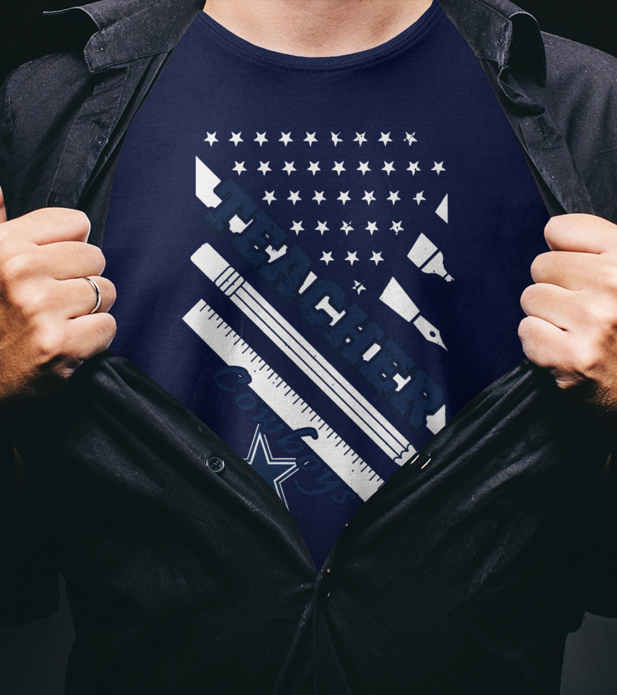 Teacher Dallas Cowboys Star American Flag Ruler And Pen T-Shirt
