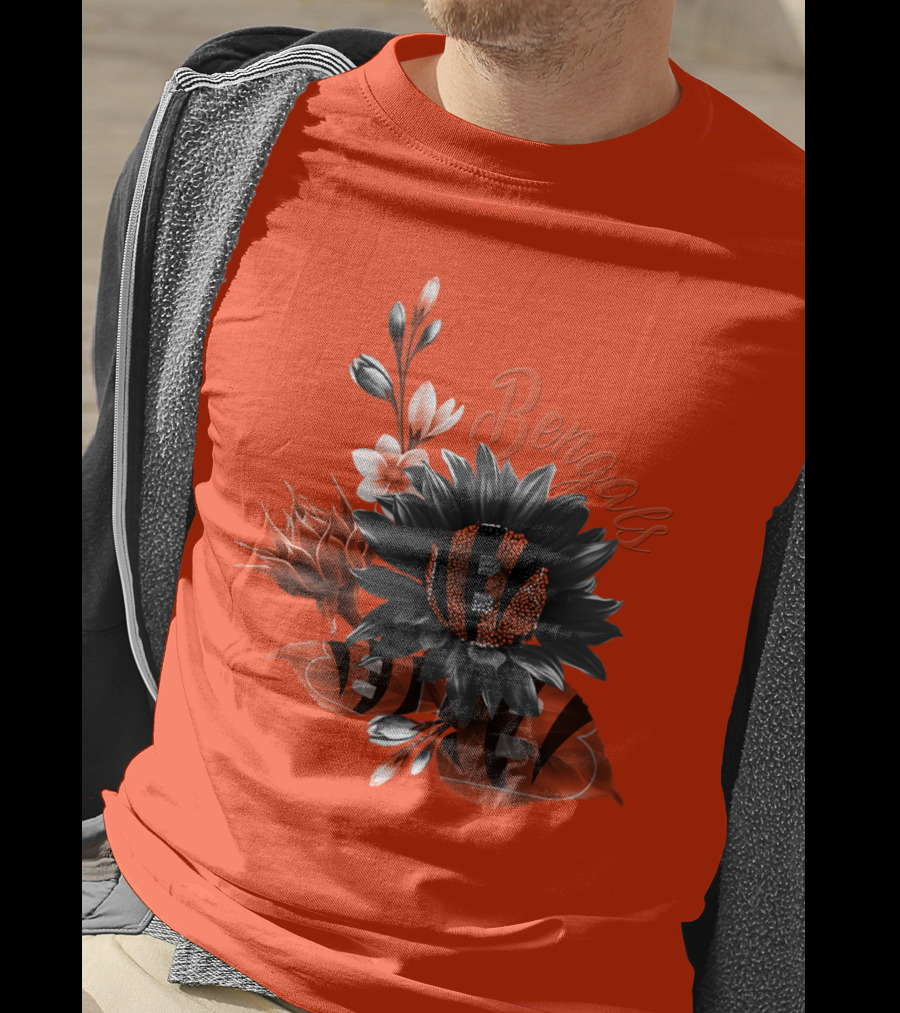 Bengals Flower Graphic With Orange And Black Elements T-Shirt