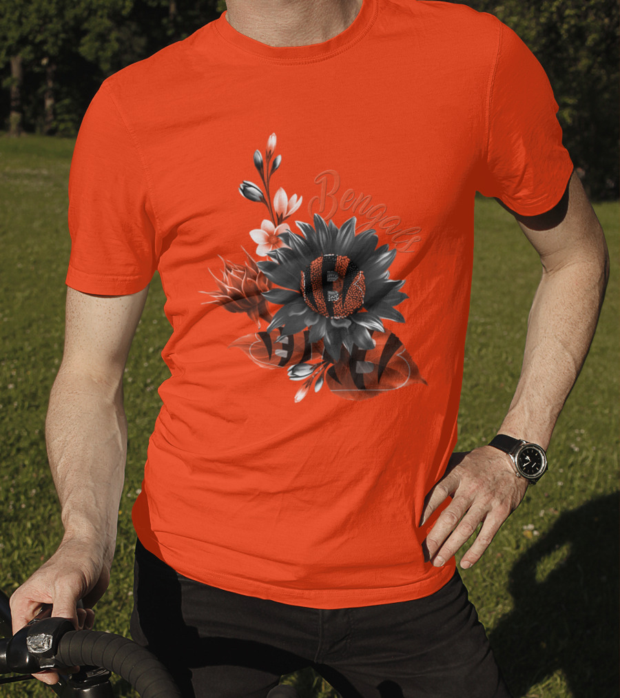 Bengals Flower Graphic With Orange And Black Elements T-Shirt