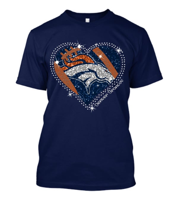 Denver Broncos Football Heart Sparkle T-Shirt