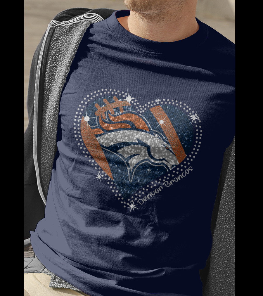 Denver Broncos Football Heart Sparkle T-Shirt