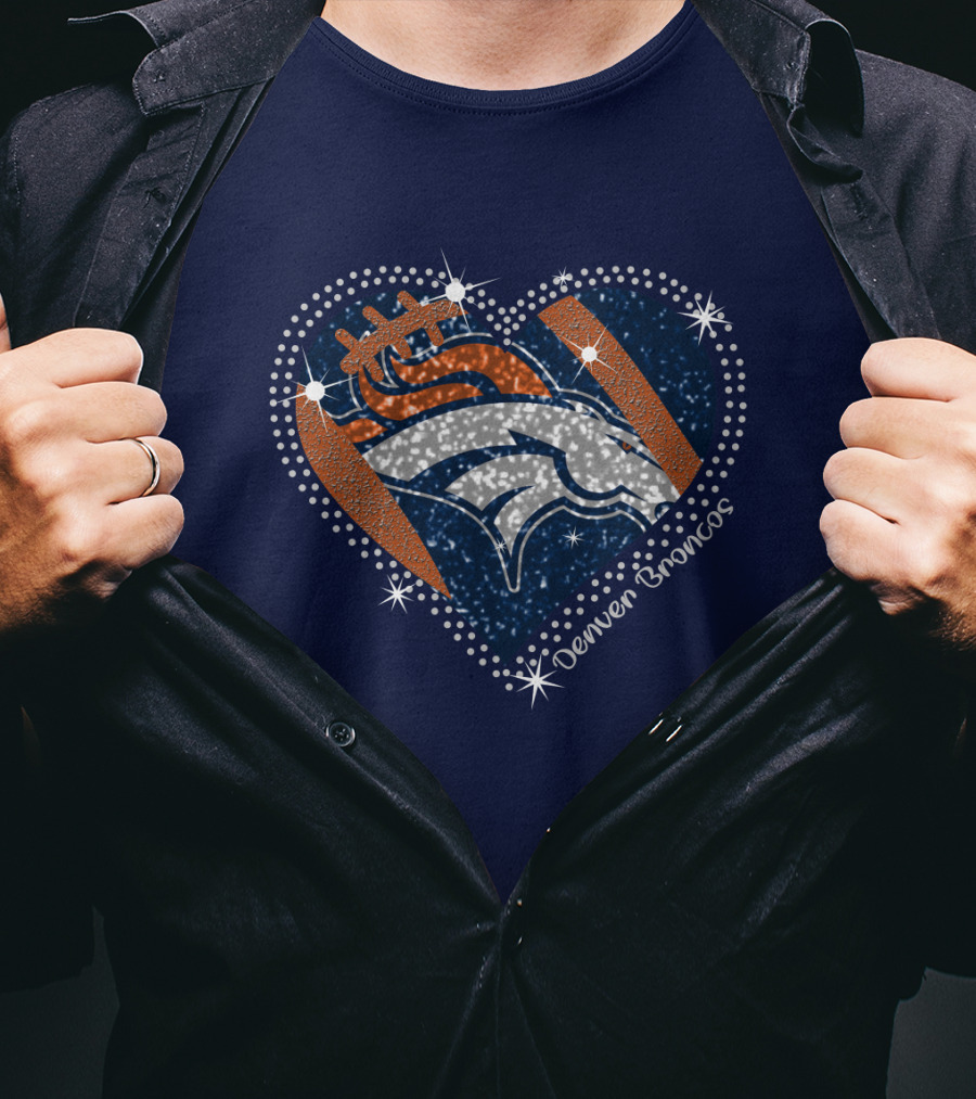 Denver Broncos Football Heart Sparkle T-Shirt
