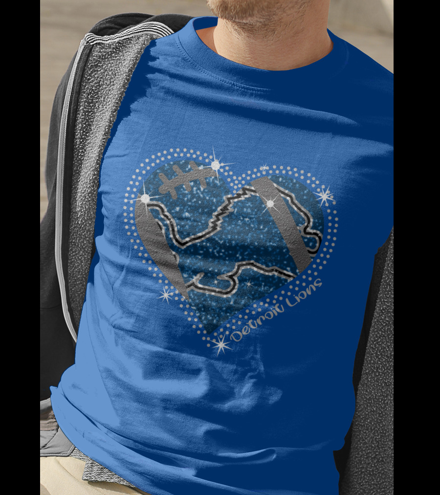 Detroit Lions Heart Football Sparkle T-Shirt