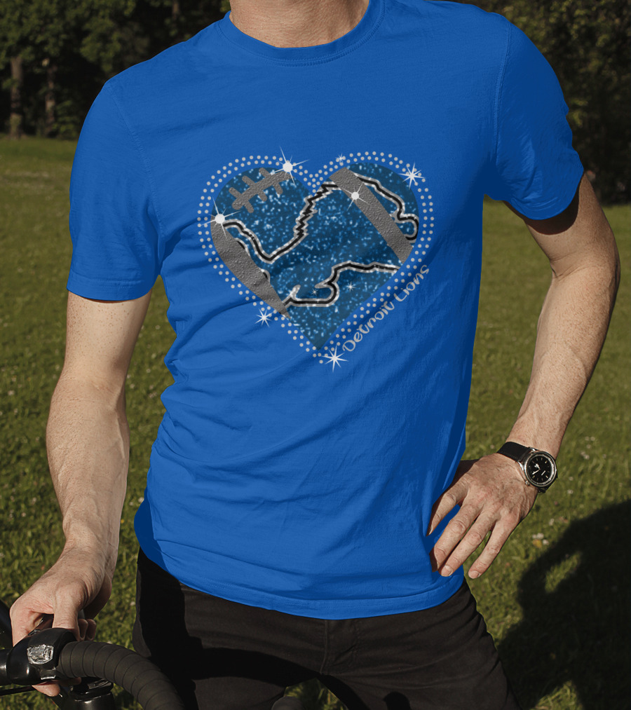 Detroit Lions Heart Football Sparkle T-Shirt