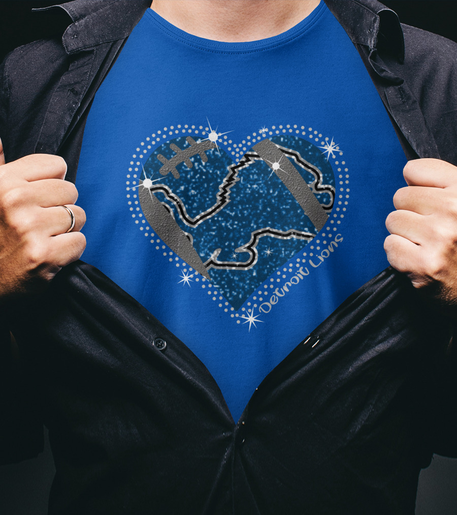 Detroit Lions Heart Football Sparkle T-Shirt