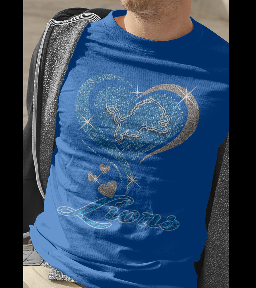 Detroit Lions Sparkling Heart Design With Accents T-Shirt