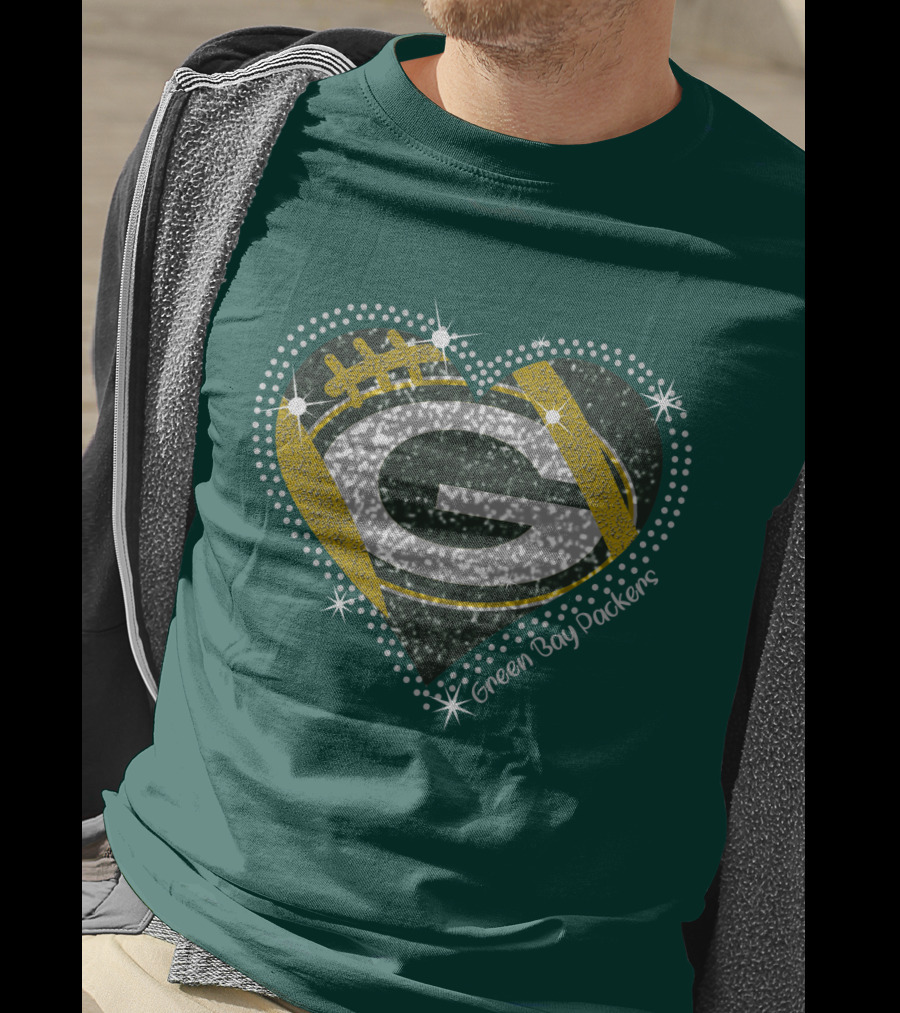 Green Bay Packers Heart Glitter T-Shirt