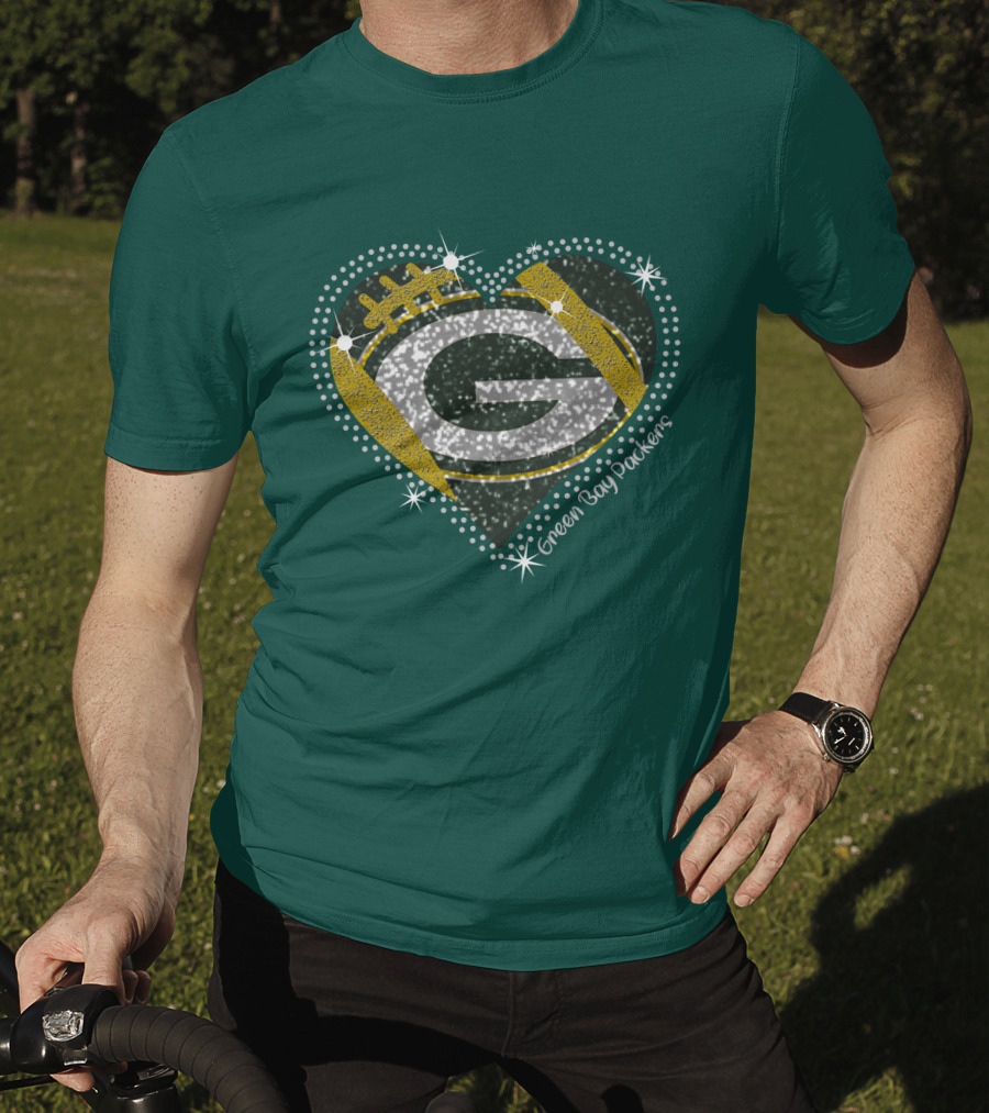 Green Bay Packers Heart Glitter T-Shirt