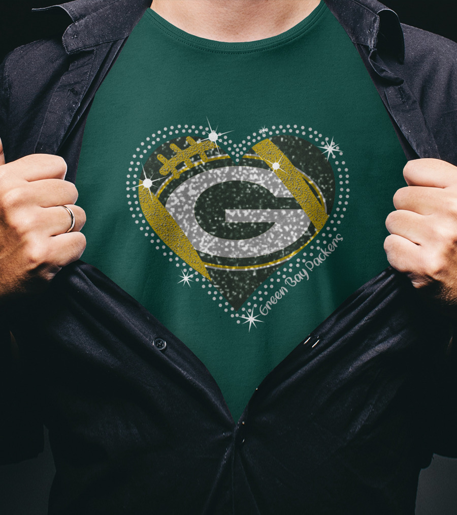 Green Bay Packers Heart Glitter T-Shirt