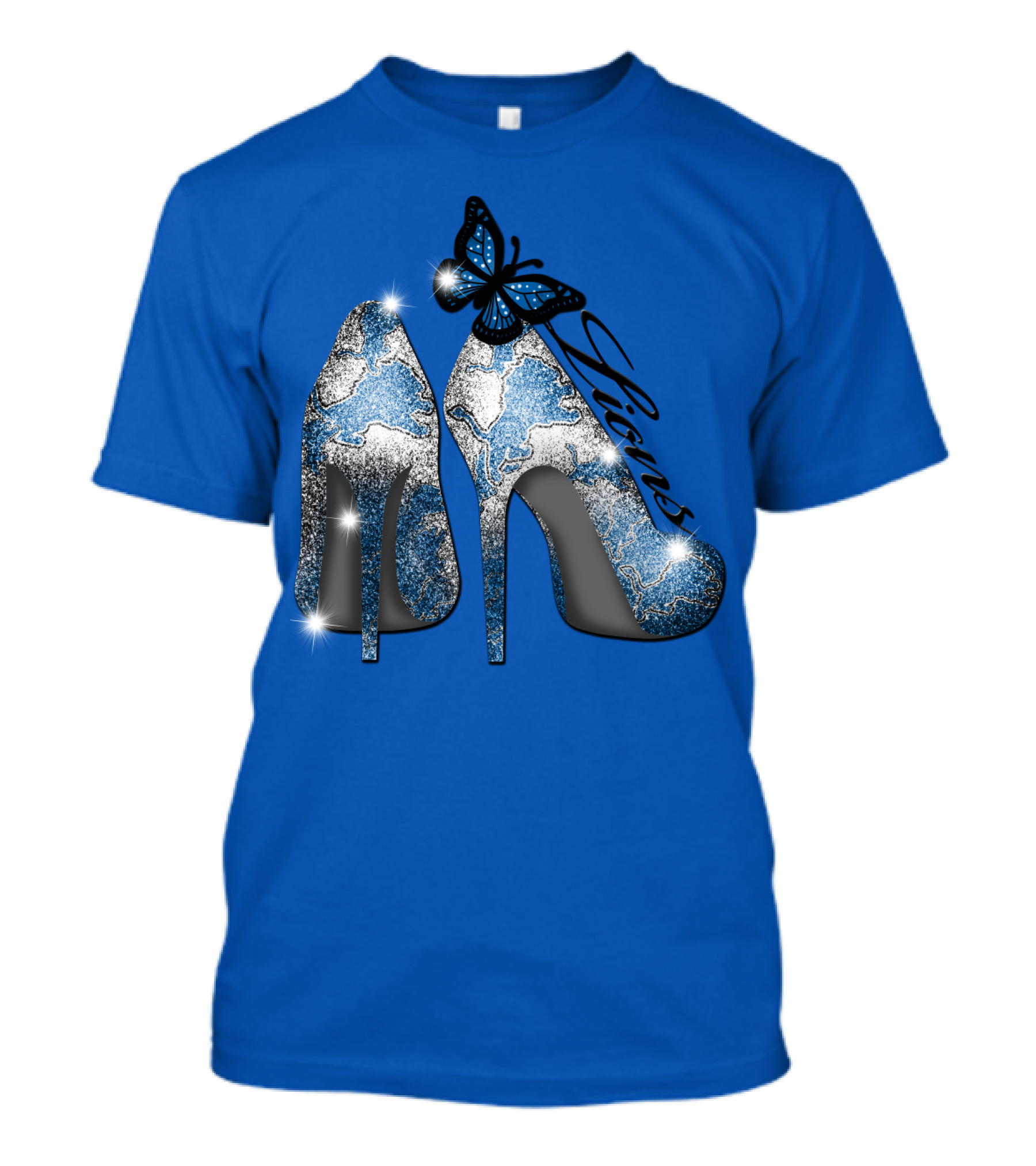 Detroit Lions High Heels Butterfly Sparkle T-Shirt