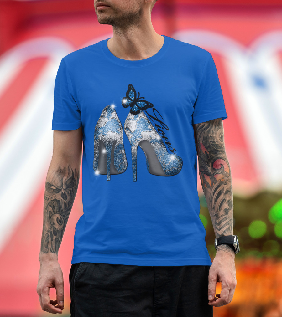 Detroit Lions High Heels Butterfly Sparkle T-Shirt