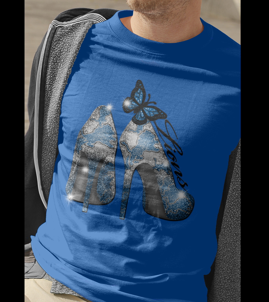 Detroit Lions High Heels Butterfly Sparkle T-Shirt