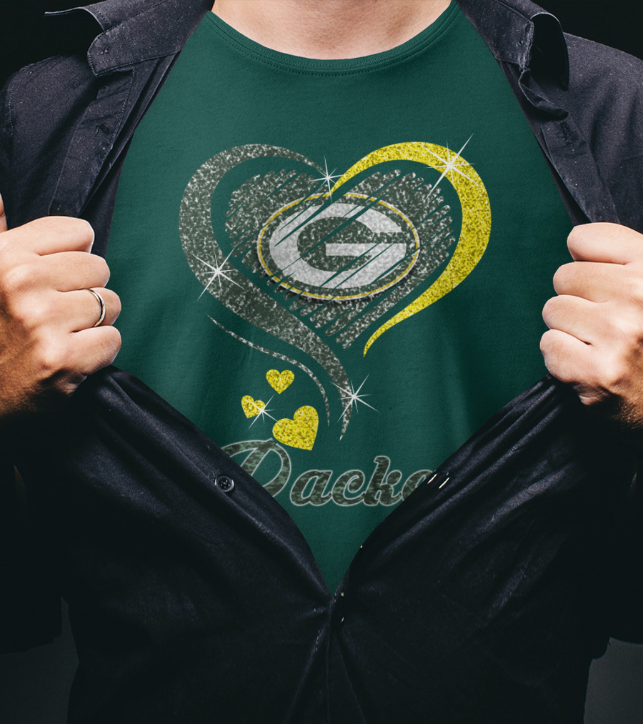 Green Bay Packers Heart Logo Sparkle T-Shirt