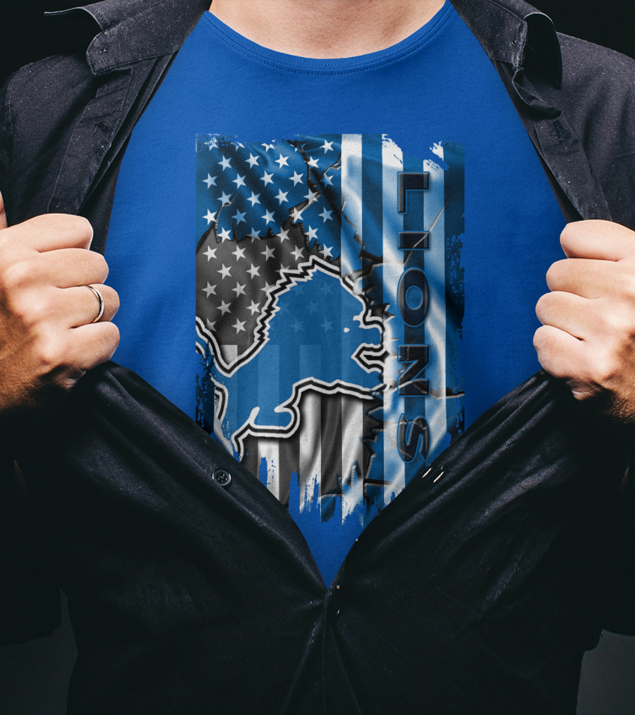 Detroit Lions American Flag Football Team T-Shirt