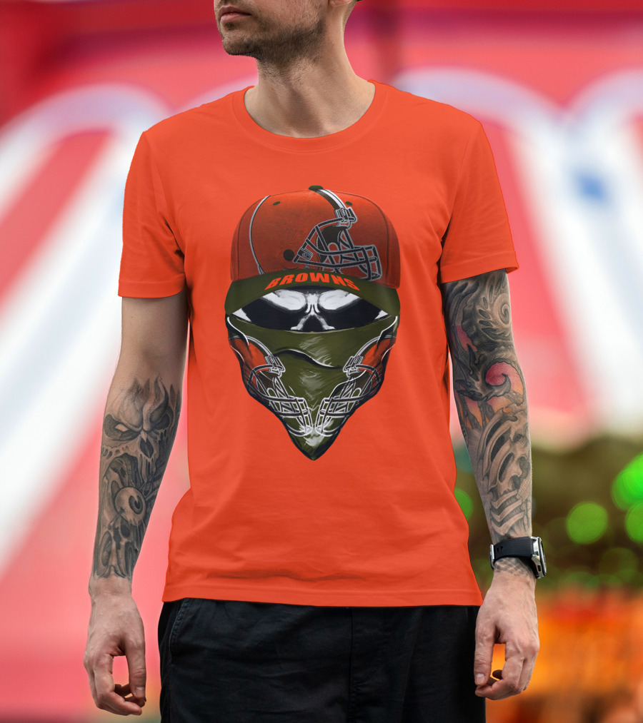Cleveland Browns Helmet Cap And Bandana Combo T-Shirt