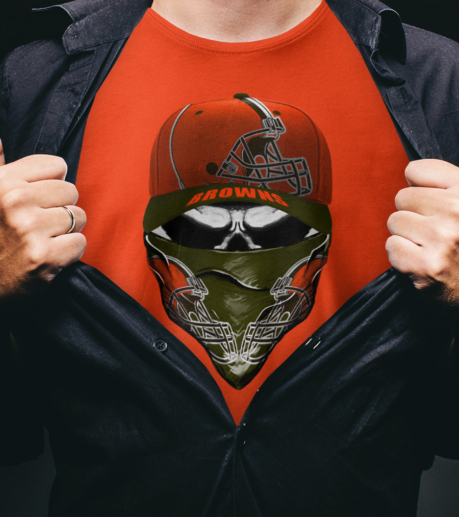 Cleveland Browns Helmet Cap And Bandana Combo T-Shirt