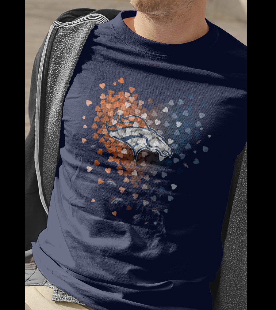 Denver Broncos Heart Logo With Orange And Blue Hearts T-Shirt