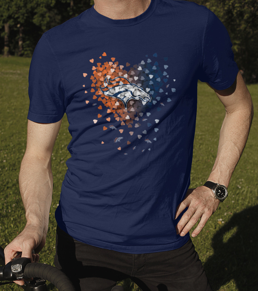 Denver Broncos Heart Logo With Orange And Blue Hearts T-Shirt