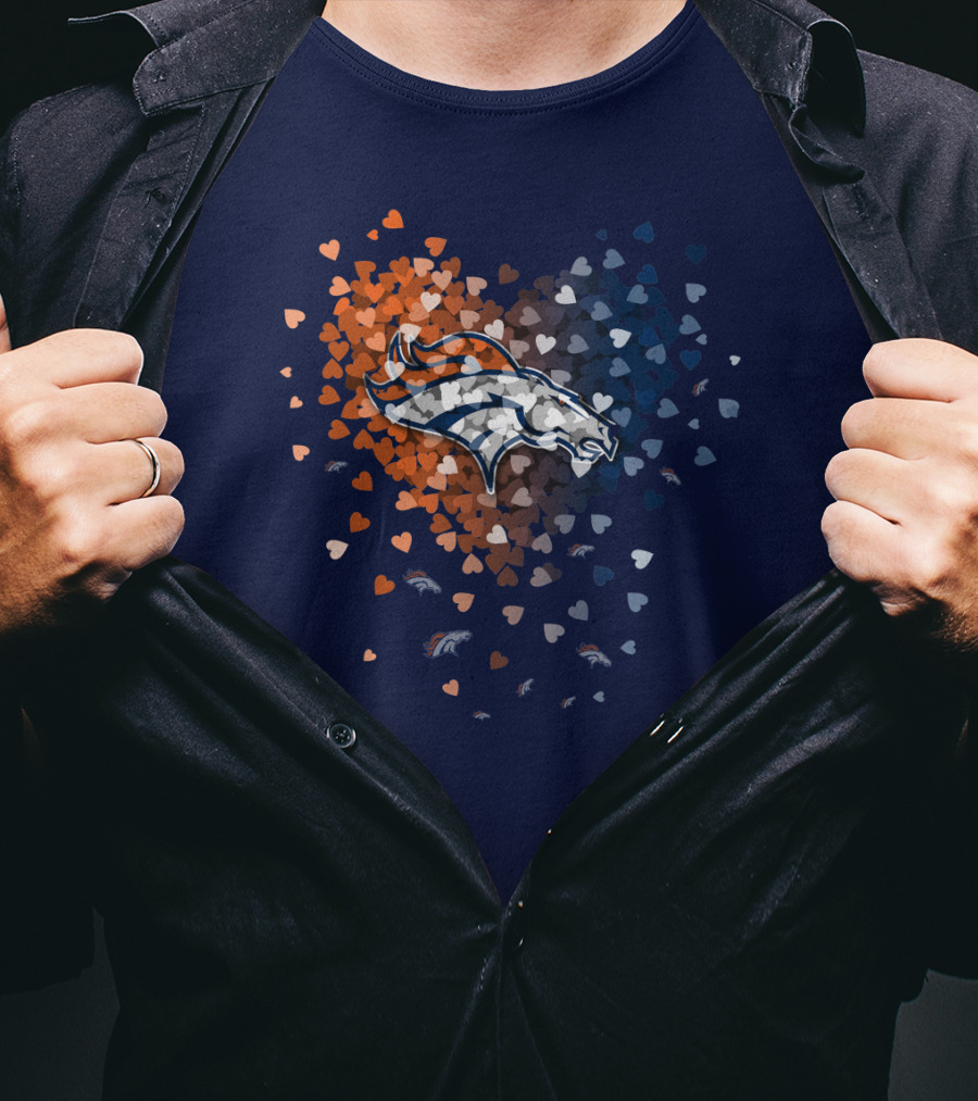 Denver Broncos Heart Logo With Orange And Blue Hearts T-Shirt