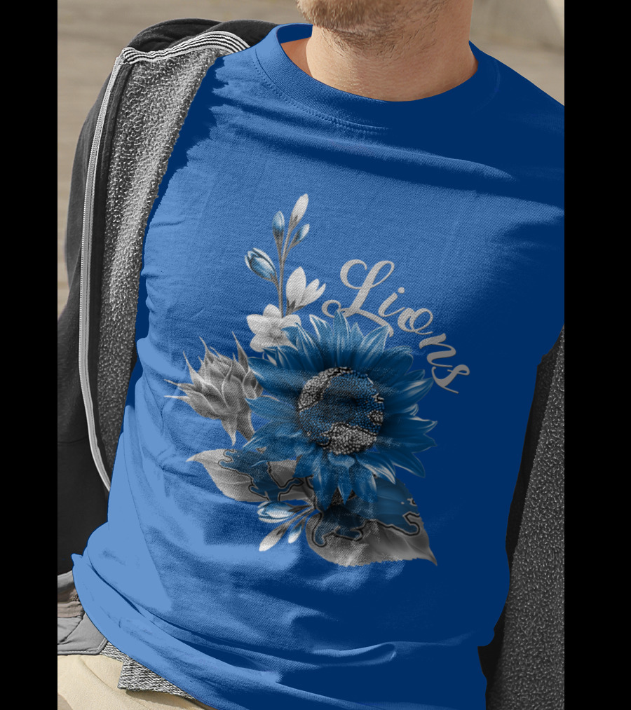Detroit Lions Blue Floral T-Shirt