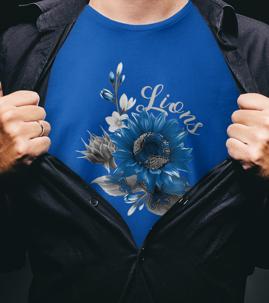 Detroit Lions Blue Floral T-Shirt