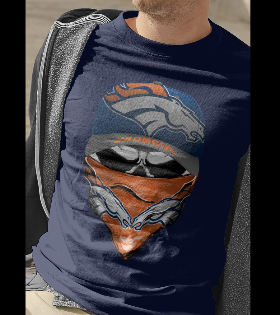 Denver Broncos Football Fan Skull Bandana Hat T-Shirt