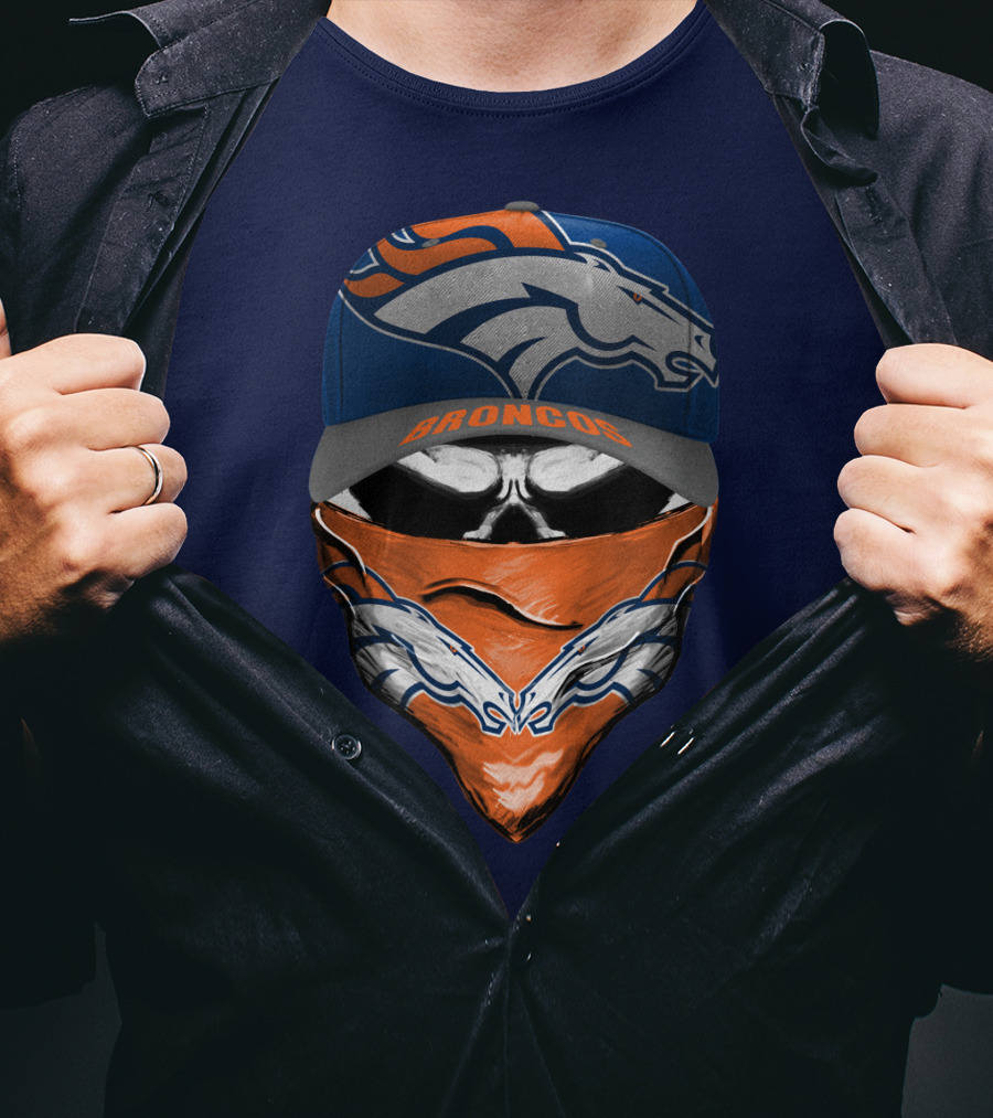 Denver Broncos Football Fan Skull Bandana Hat T-Shirt