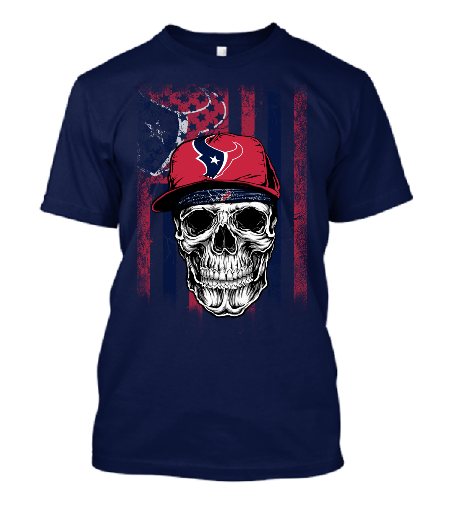Houston Texans Skull Flag Stars Cap T-Shirt