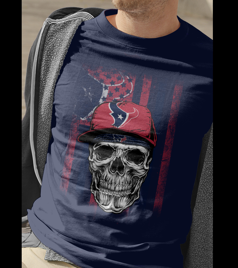 Houston Texans Skull Flag Stars Cap T-Shirt