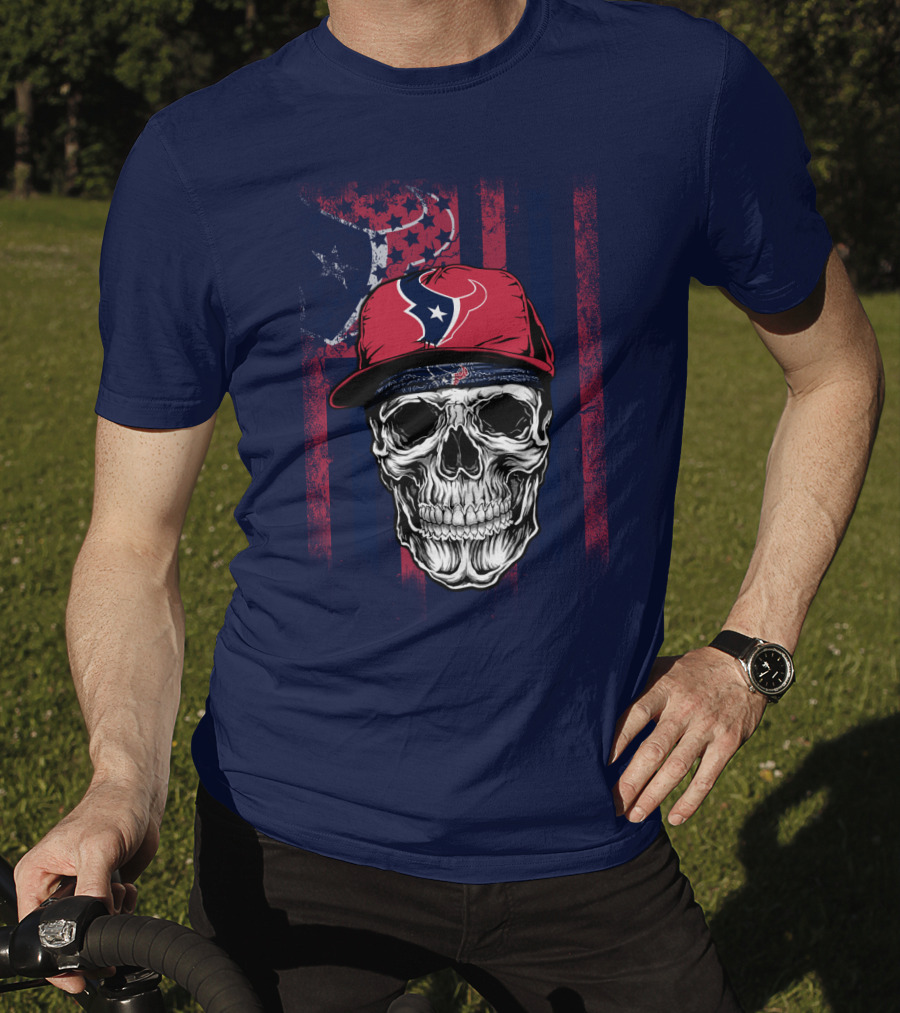 Houston Texans Skull Flag Stars Cap T-Shirt